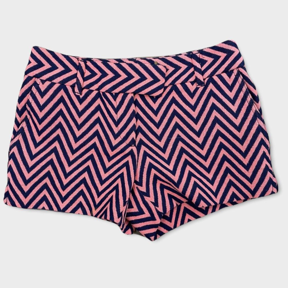 Ann Taylor Loft 00P Thick Cotton Twill Chevron Blue Pink Front Zip Shorts
